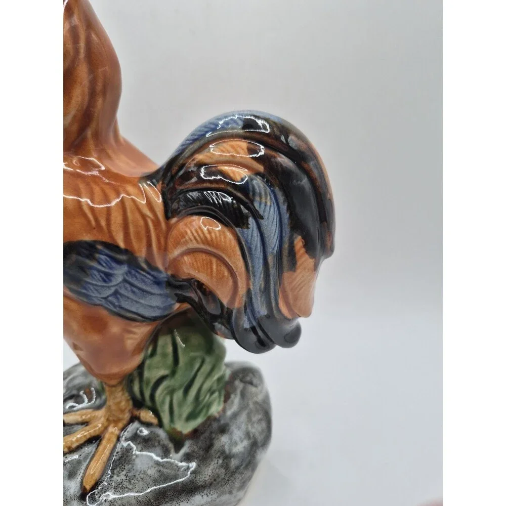 Vintage Glazed Ceramic Rooster Chicken Farmhouse French Country Majolica Style
